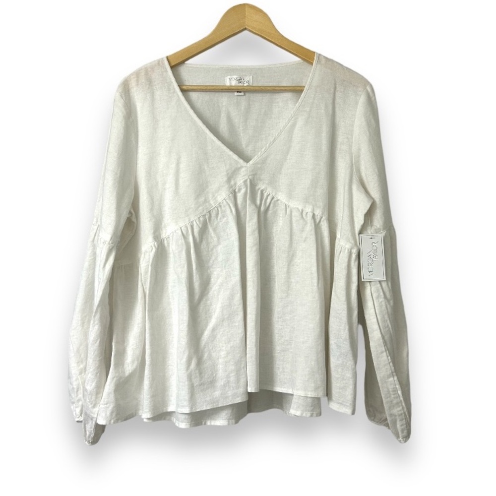 SOLD Morgan Taylor linen long sleeve peasant blouse, M